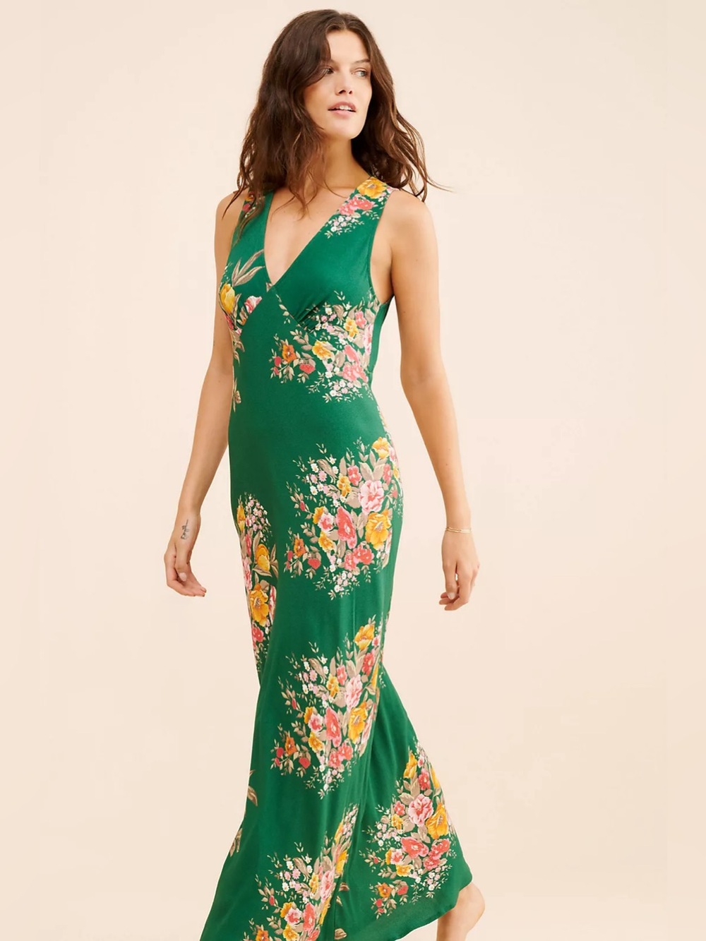 Auguste The Label Lara Maxi Dress - Green Floral V-Neck